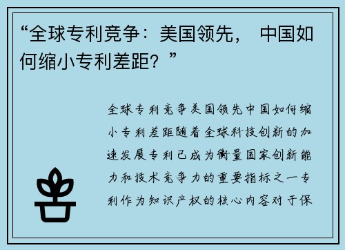 “全球专利竞争：美国领先， 中国如何缩小专利差距？”